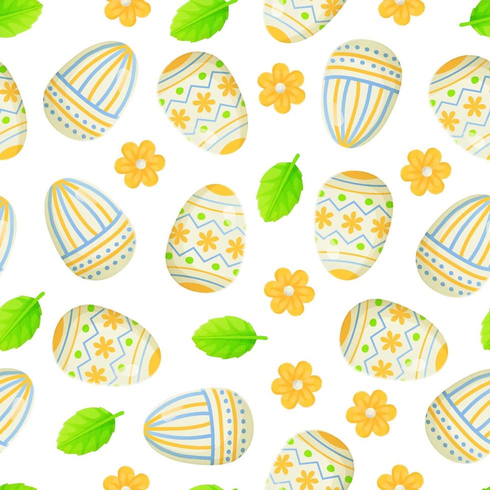 Easter egg seamless pattern blue yellow with flowers vector