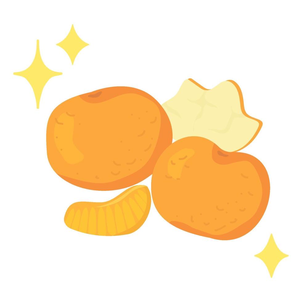 brillante mandarina composición navideña fruta entera cáscara de mandarina rebanada vacaciones de invierno bocadillo saludable año nuevo concepto de comida stock vector ilustración aislado en blanco en estilo plano de dibujos animados