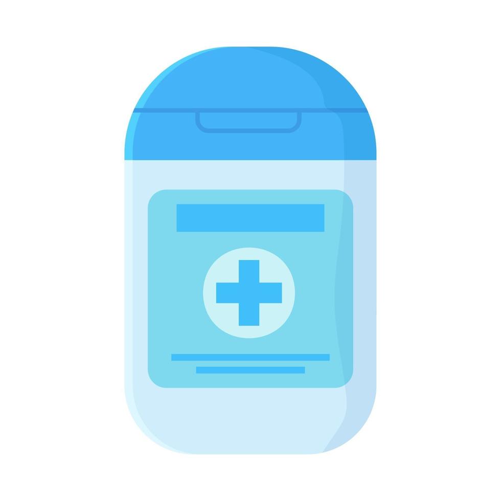 Hand antiseptic in blue bottle Covid 19 sanitary medcine sanitizer antibacterial gel use concept Stock vector illustration in flat style