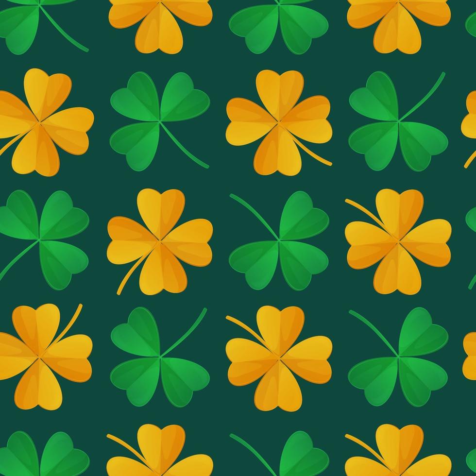 El patrón sin costuras de trébol verde y dorado del día de San Patricio se puede utilizar como ilustración de vector stock de textura de tela en estilo de dibujos animados realista