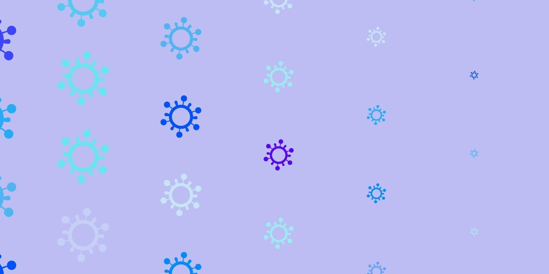 Fondo de vector rosa claro, azul con símbolos covid-19.
