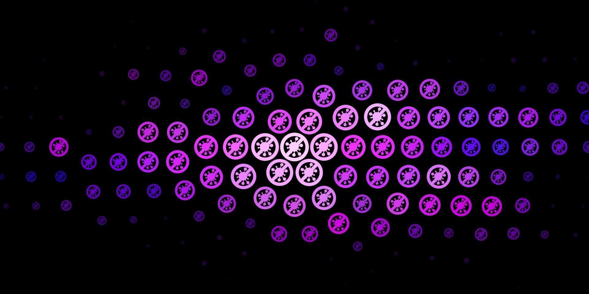 Dark Purple vector background with covid-19 symbols.