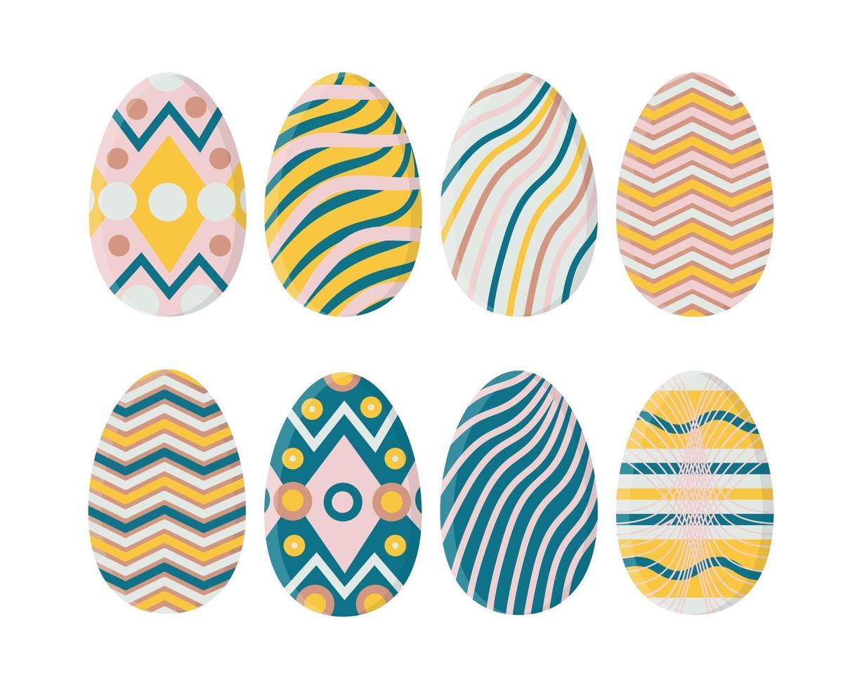 Set of colorful flat Easter eggs with different texture vector
