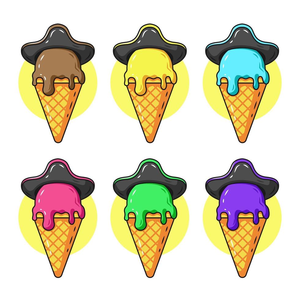 Ice cream with pirate hat set vector