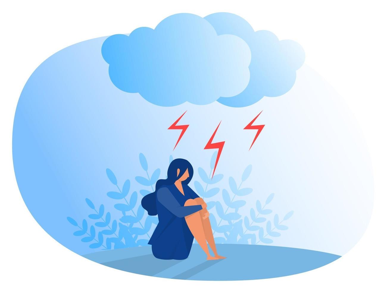 Woman suffering from depression Anxiety  emotional disorder concept Flat vector illustrator