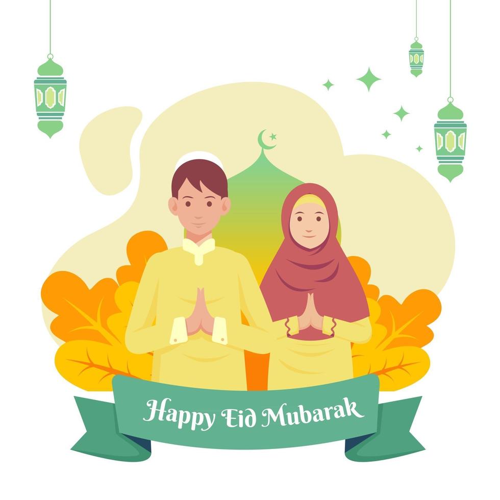 feliz eid mubarak ilustración tarjeta de felicitación vector