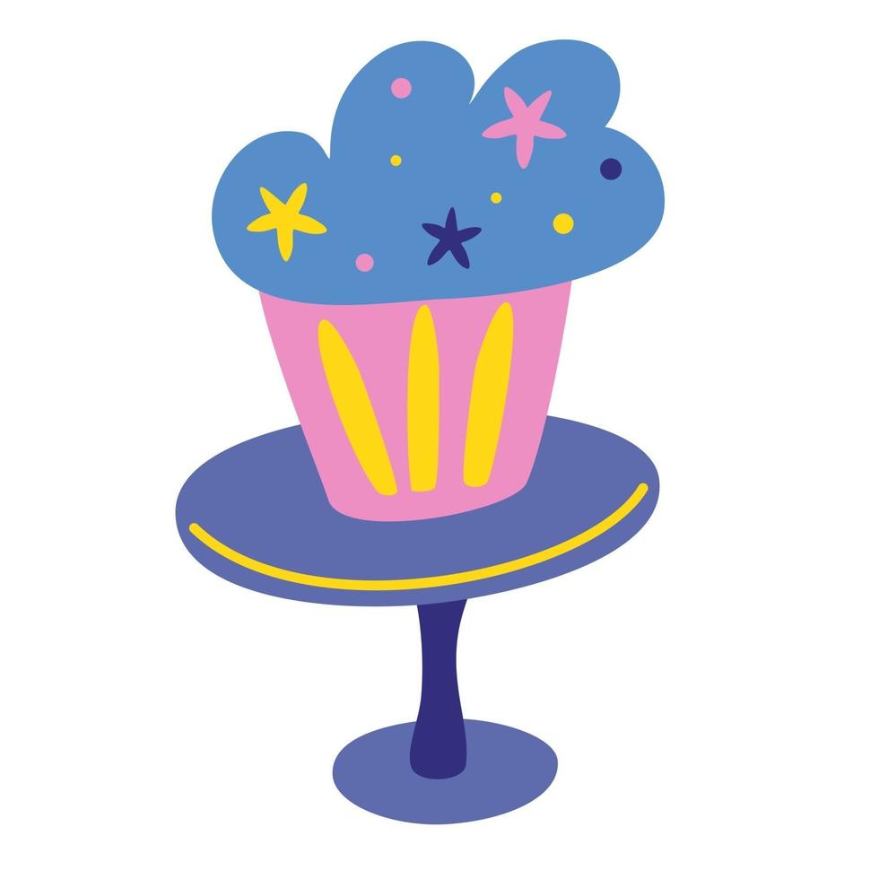 Cupcake on a plate Holiday cooking icon in a flat style for decorating anniversaries weddings birthdays childrens parties Sweet pastries muffin cupcake Vector illustration in a flat style