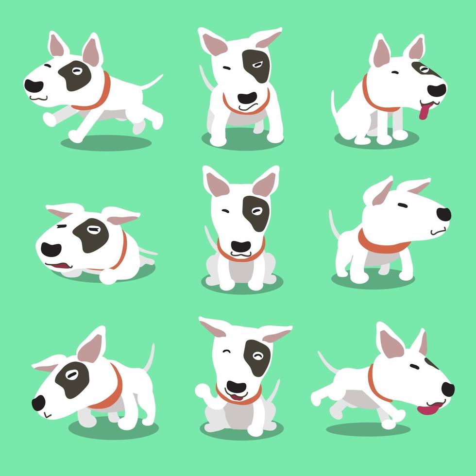 personaje de dibujos animados bull terrier poses de perro vector