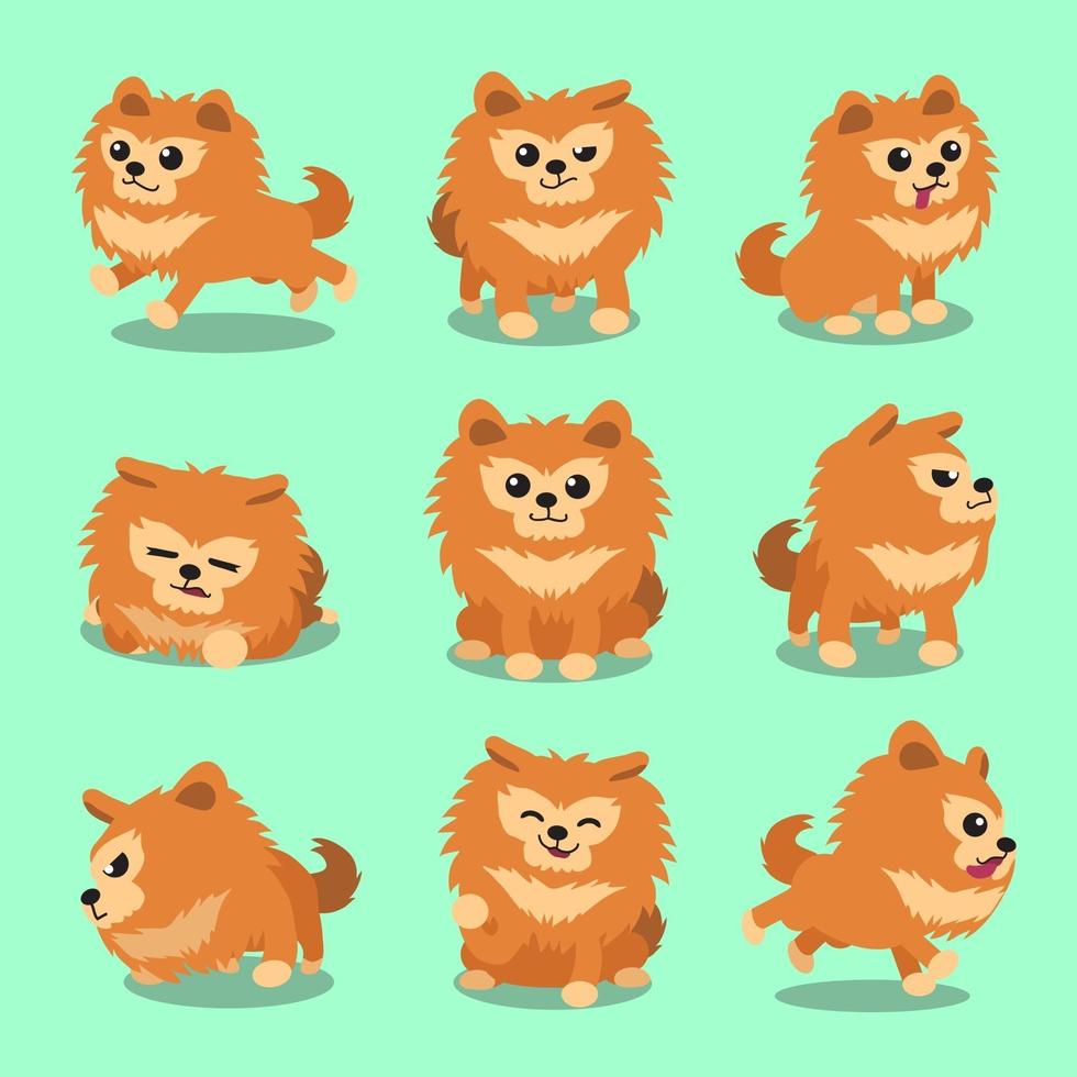 personaje de dibujos animados poses de perro pomerania vector