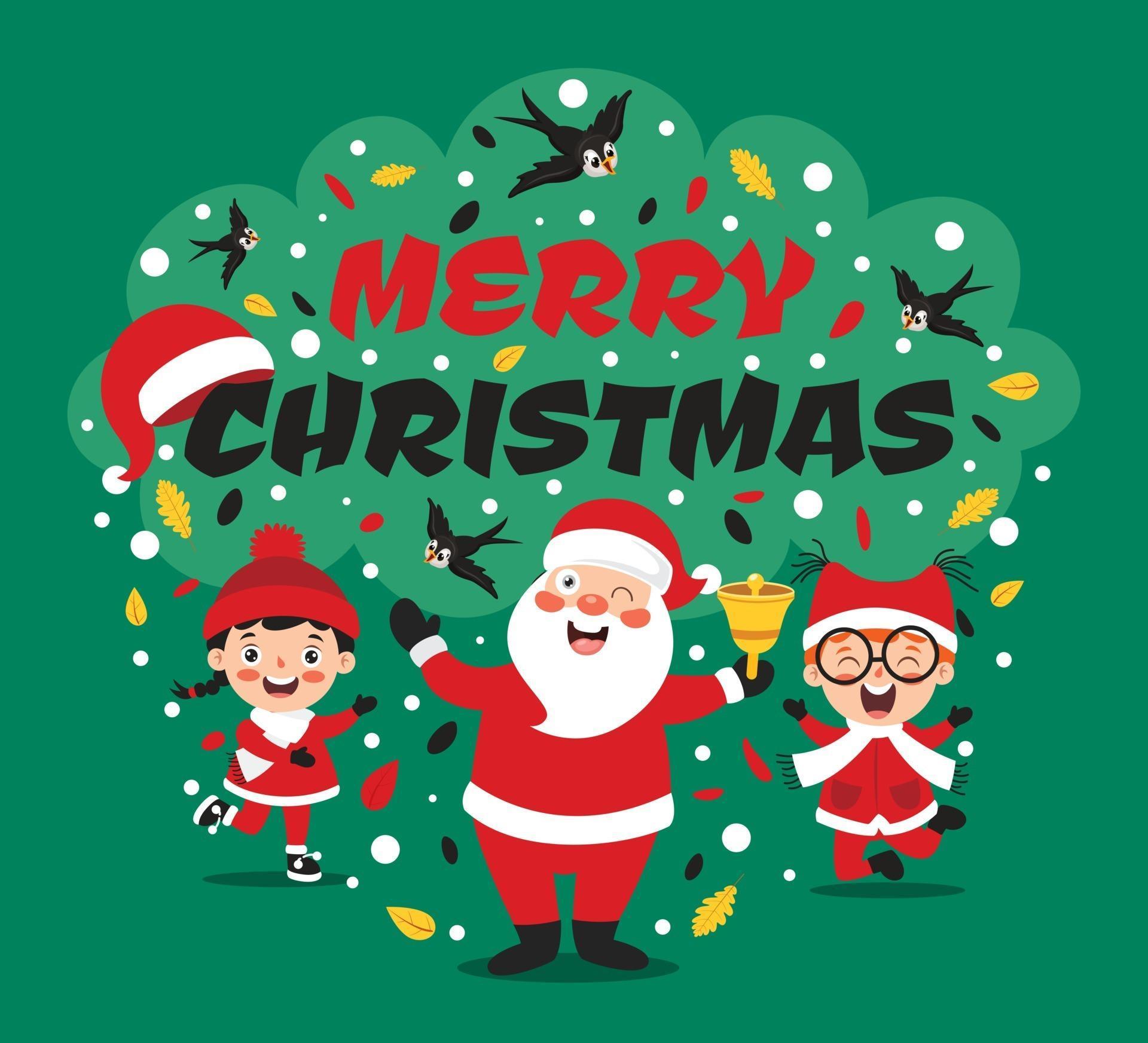 Christmas Greeting Card Design With Cartoon Characters 2394082 Vector