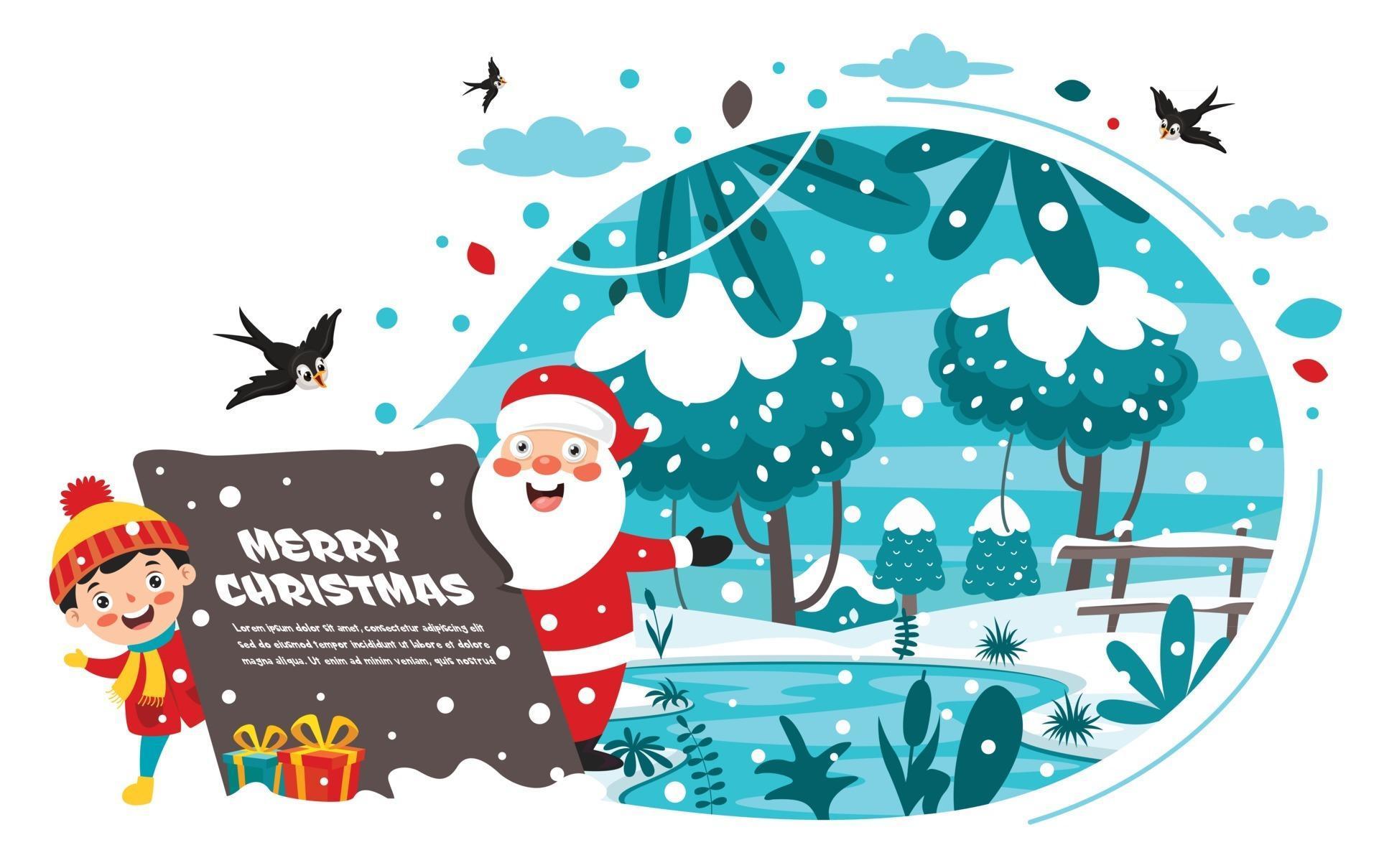 Christmas Greeting Card Design With Cartoon Characters 2394095 Vector