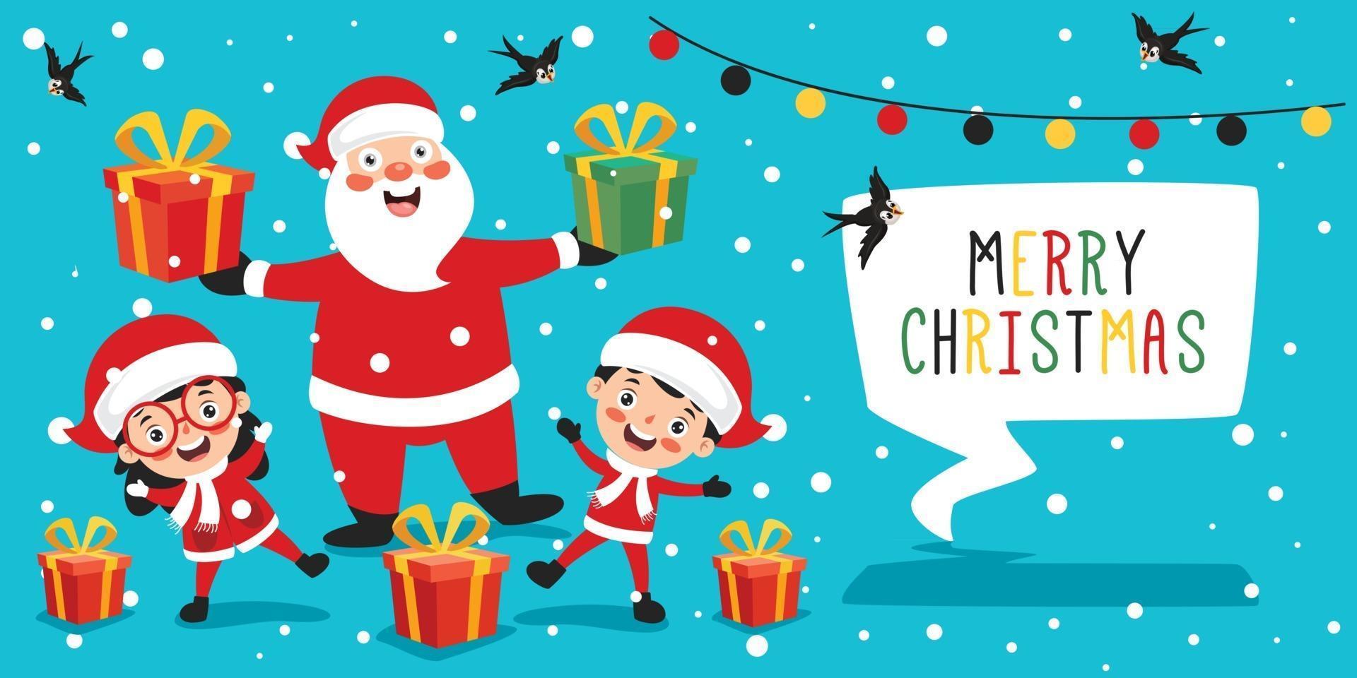 Christmas Greeting Card Design With Cartoon Characters vector