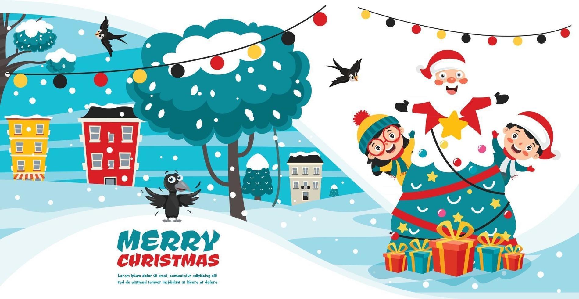 Christmas Greeting Card Design With Cartoon Characters vector