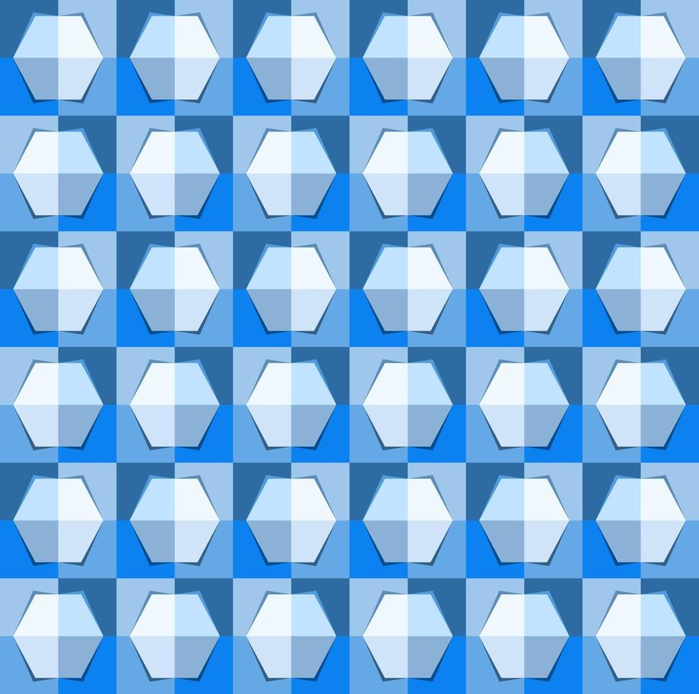 Este es un patrón de cuadros geométricos azules poligonales con un hexágono claro. vector