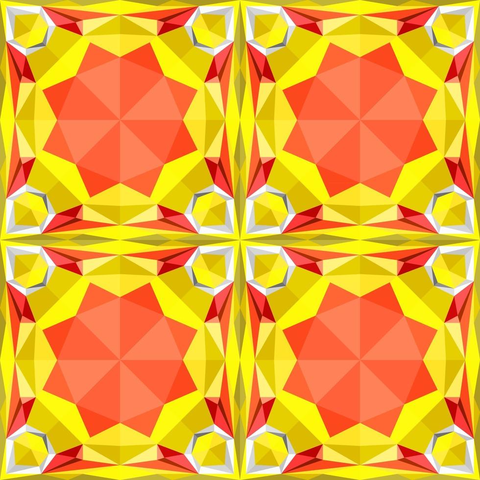 Este es un patrón poligonal de caleidoscopio de cristal amarillo y rojo. vector