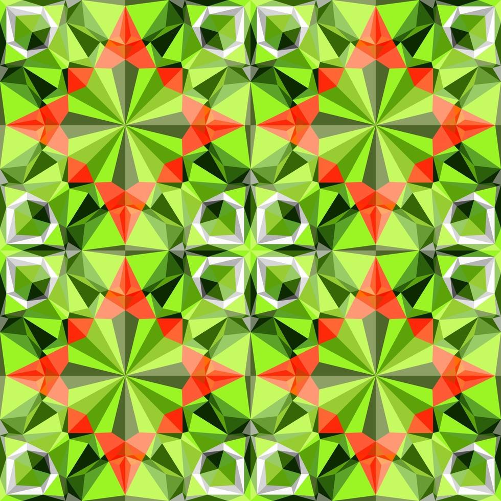 This is a polygonal green and red floral crystal kaleidoscope pattern vector
