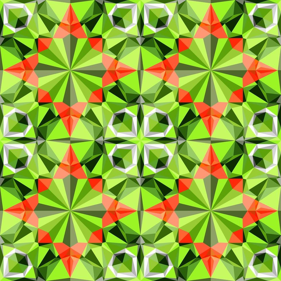 This is a polygonal green and red floral crystal kaleidoscope pattern vector