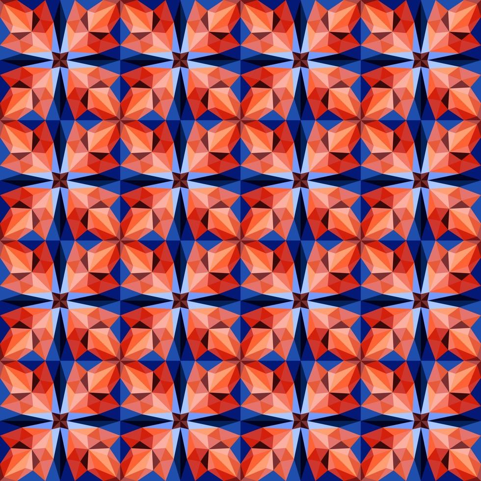 Este es un patrón de caleidoscopio de cristal azul y rojo poligonal en forma de flor. vector