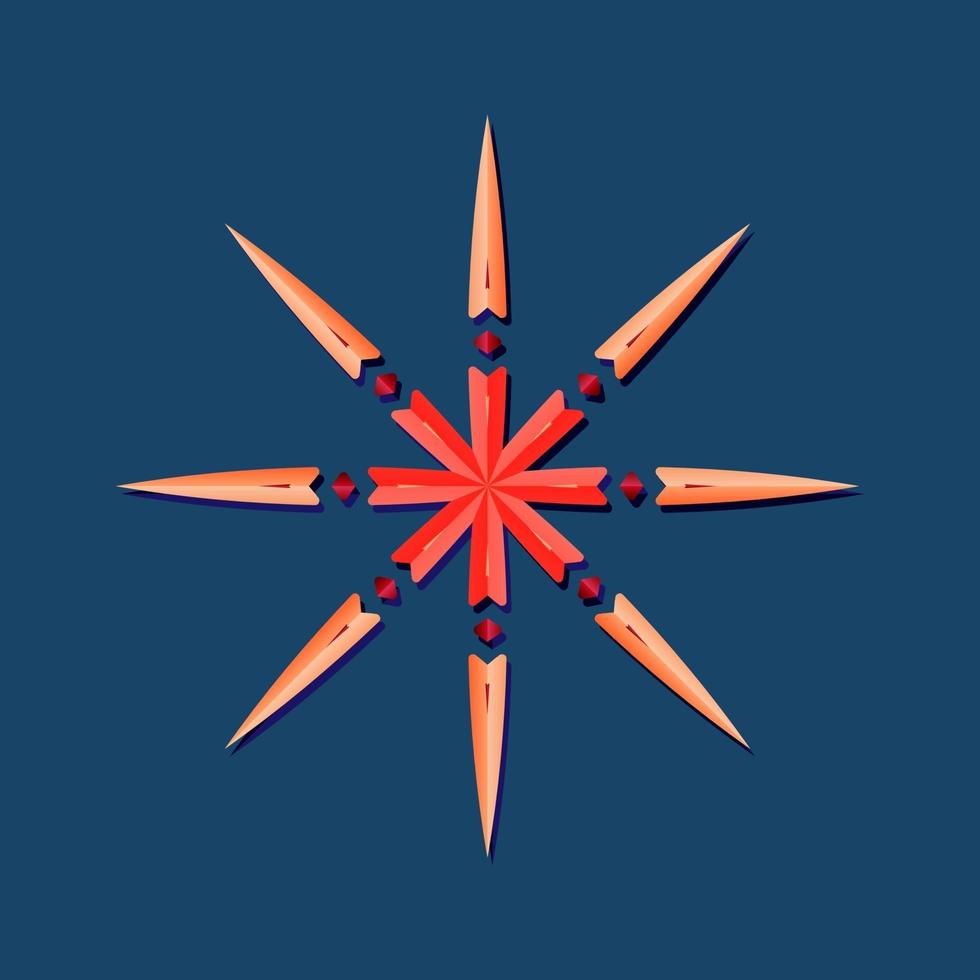 Este es un mandala poligonal geométrico rojo en forma de estrella. vector