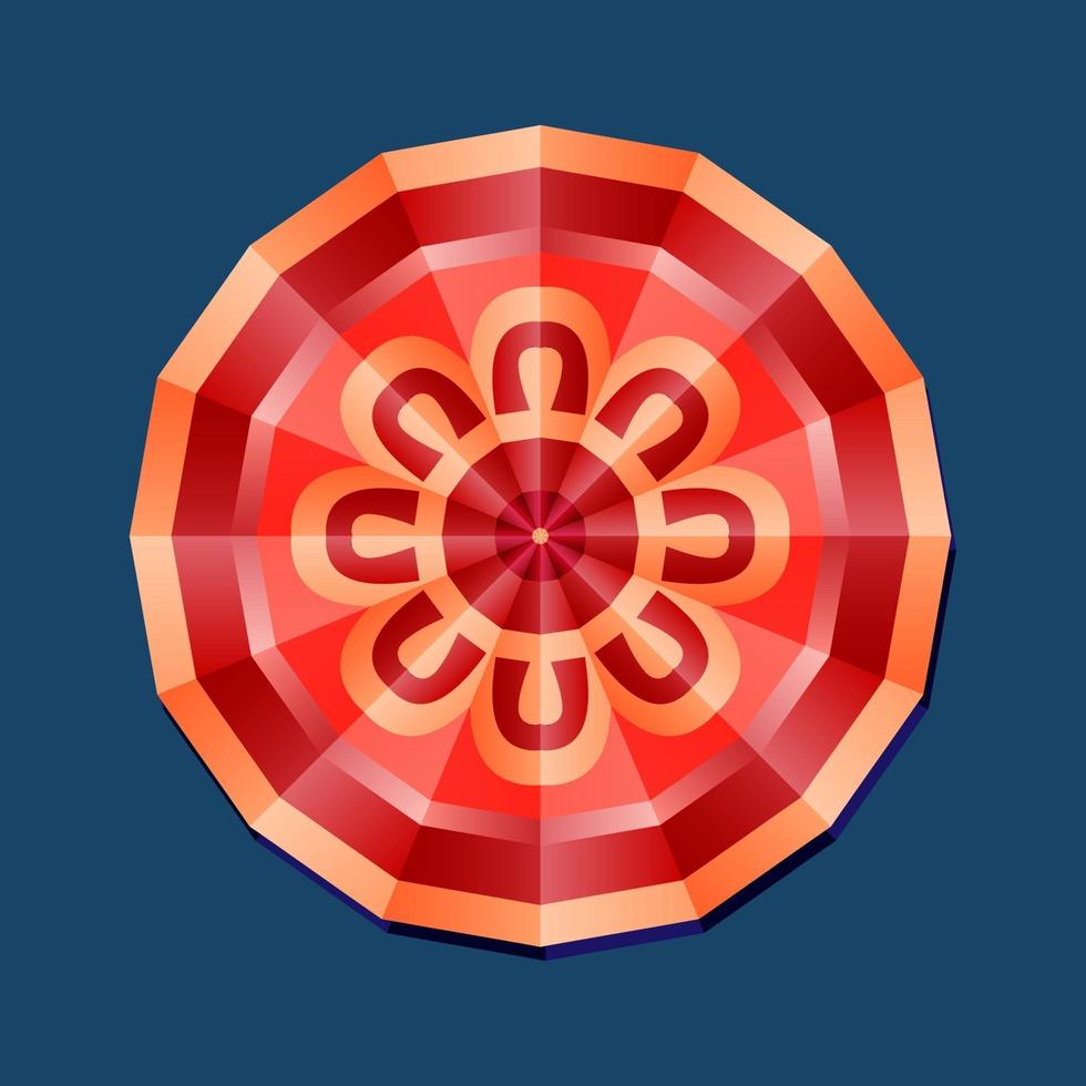 This is a red geometric polygonal mandala with an oriental floral pattern vector