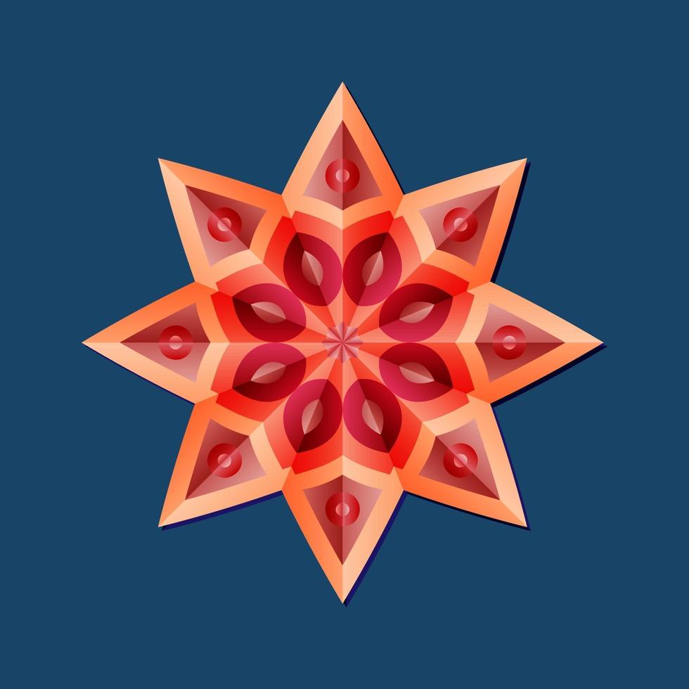 This is a red geometric polygonal mandala in the form of a star with an oriental floral pattern vector