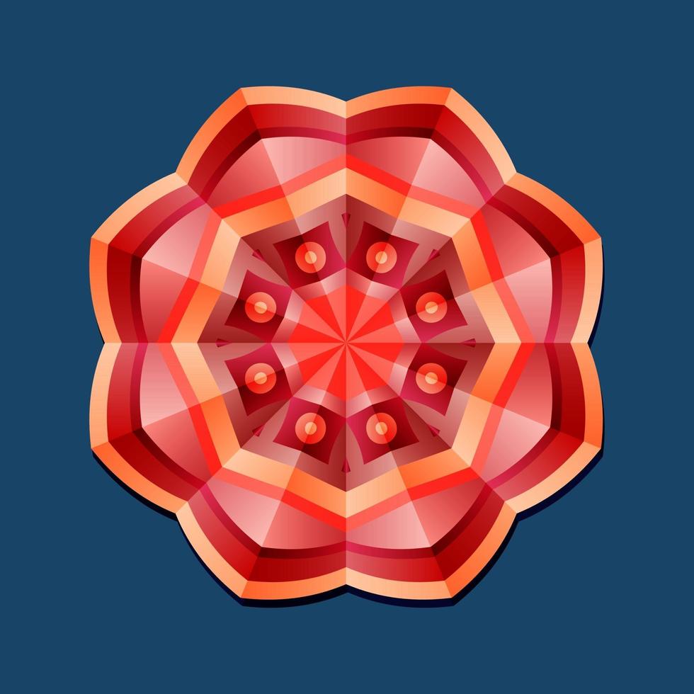 This is a red geometric polygonal mandala with an oriental floral pattern vector
