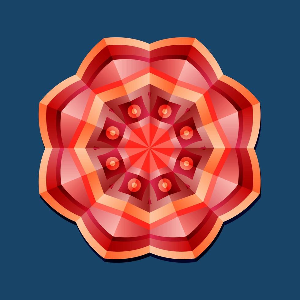 este es un mandala poligonal geométrico rojo con un patrón floral oriental vector