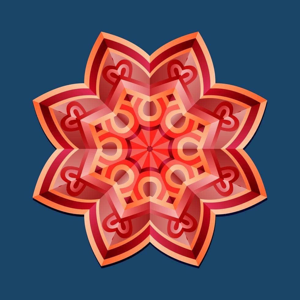 This is a red geometric polygonal mandala in the form of a star with an oriental floral pattern vector