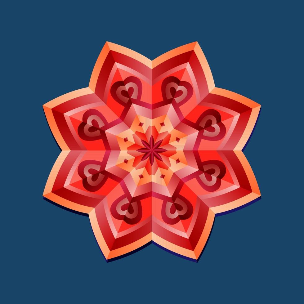 This is a red geometric polygonal mandala in the form of a star with an oriental floral pattern vector