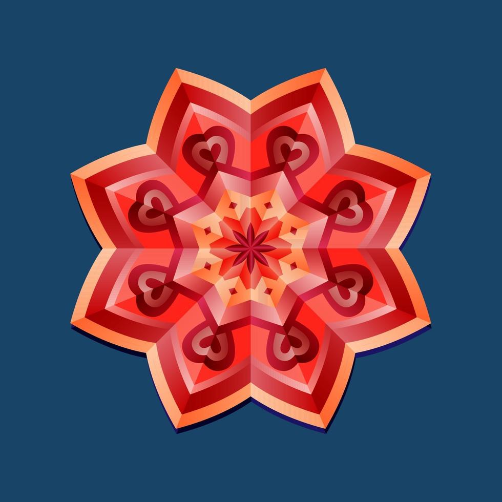 este es un mandala poligonal geométrico rojo en forma de estrella con un patrón floral oriental vector