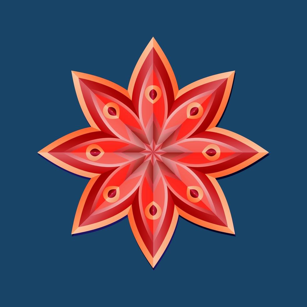 este es un mandala poligonal geométrico rojo en forma de estrella con un patrón floral oriental vector