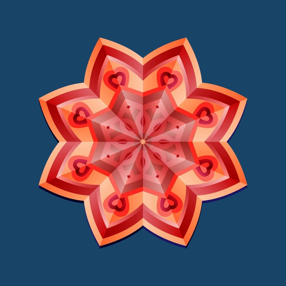 This is a red geometric polygonal mandala in the form of a star with an oriental floral pattern vector