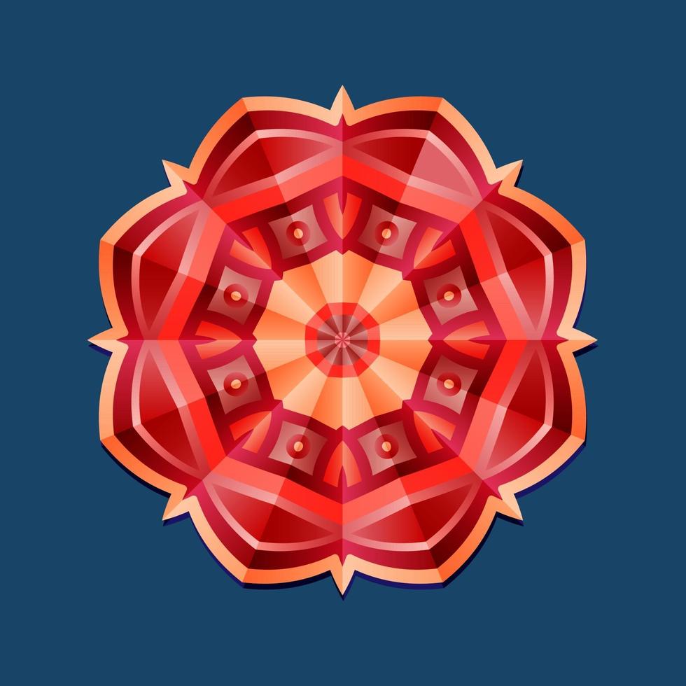 This is a red geometric polygonal mandala with an oriental floral pattern vector
