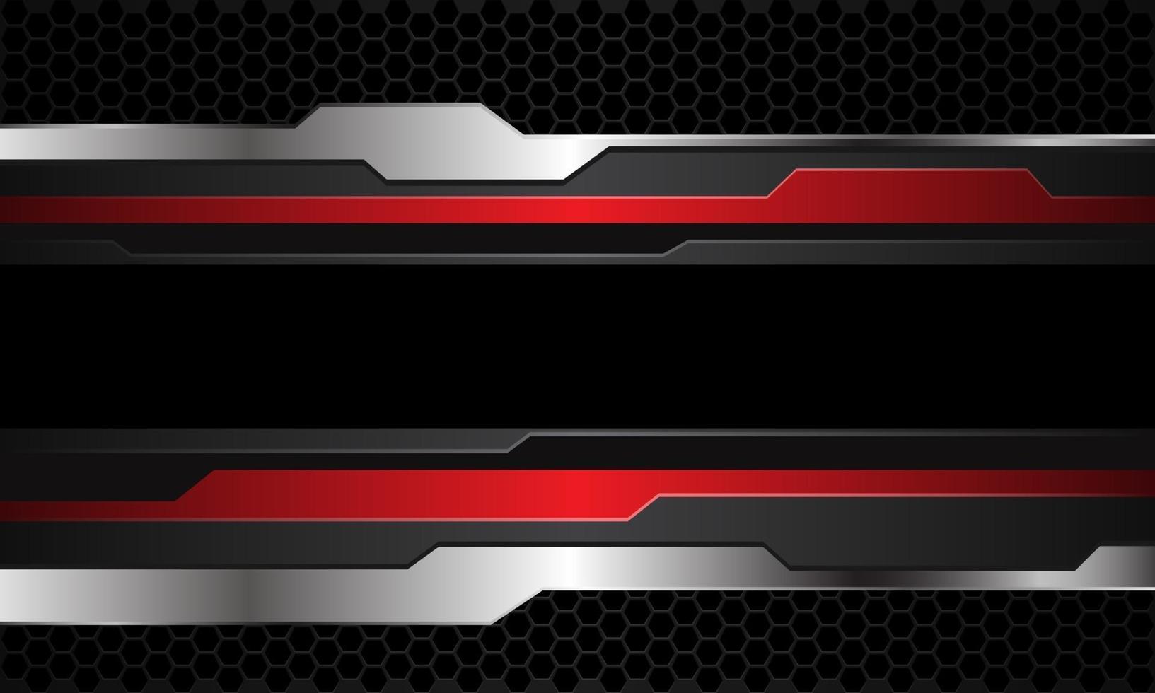 Banner de línea negra cibernética de plata gris rojo abstracto en diseño de patrón de malla hexagonal oscuro ilustración de vector de fondo de tecnología futurista moderna