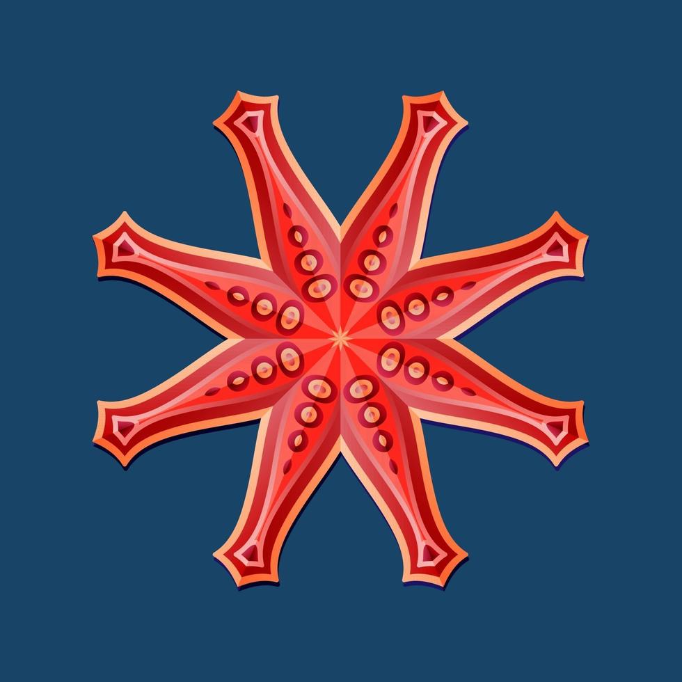 This is a red geometric polygonal mandala in the form of a starfish vector