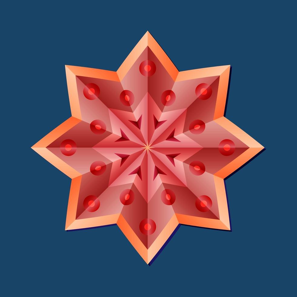 Este es un mandala poligonal geométrico rojo en forma de estrella. vector