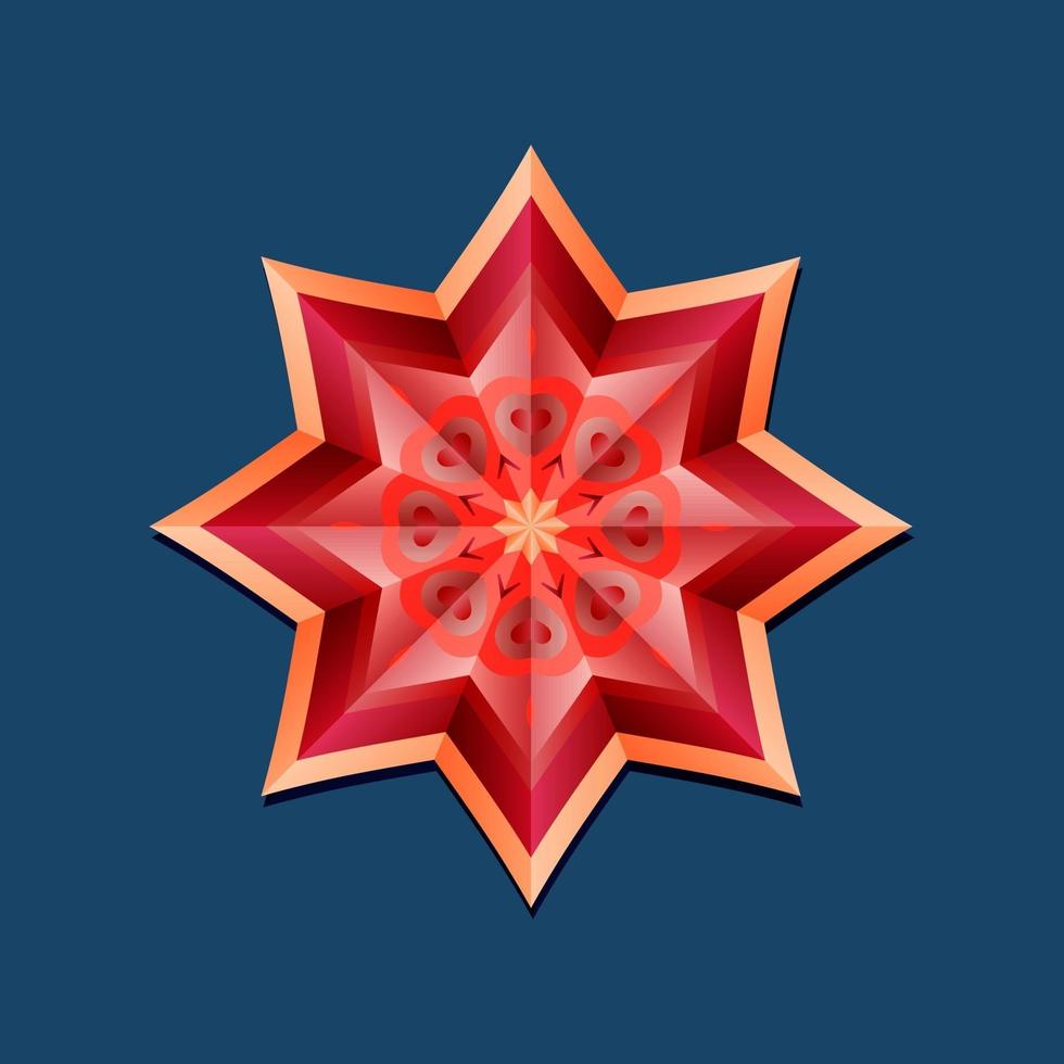 This is a red geometric polygonal mandala in the form of a star vector
