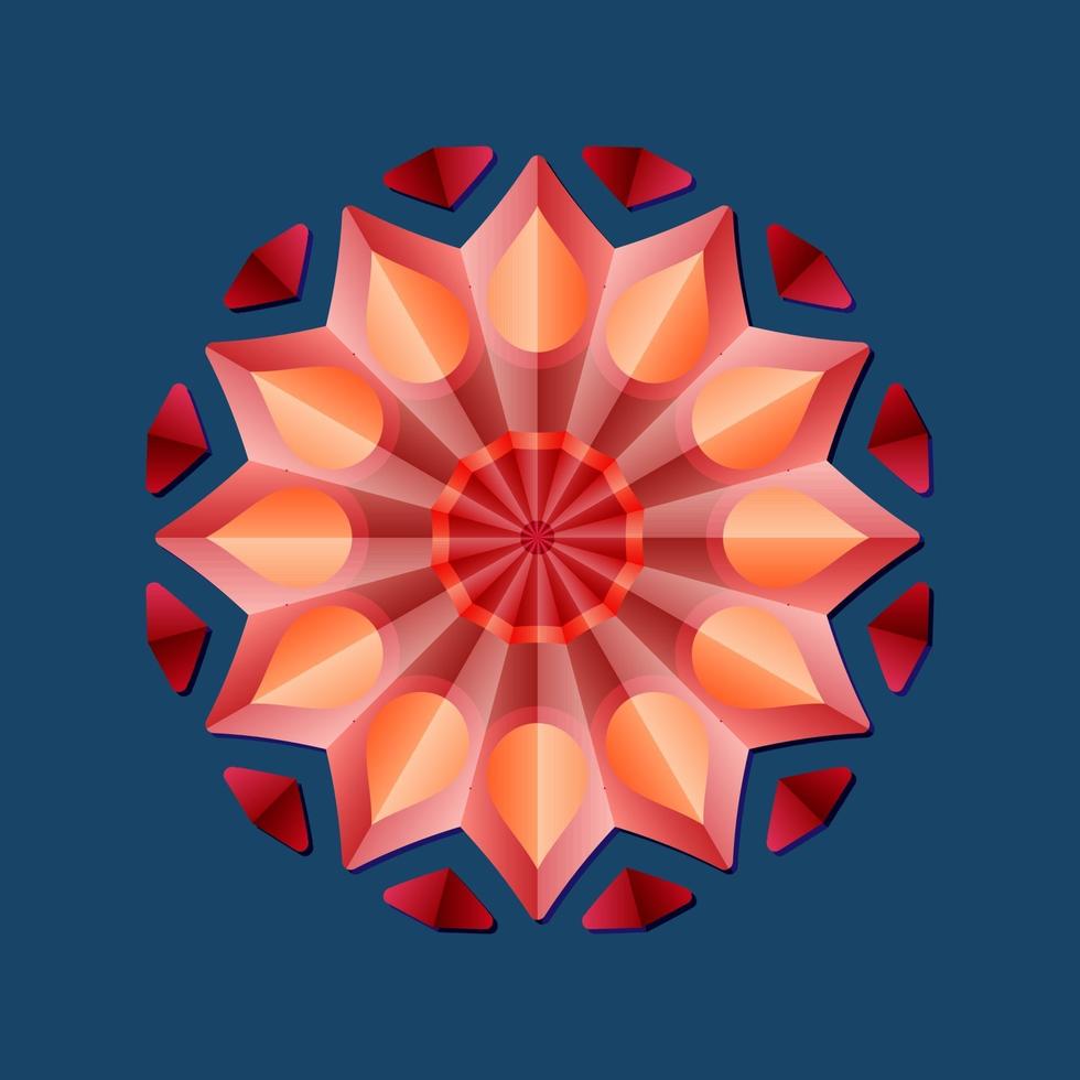 This is a red composite geometric polygonal mandala with an oriental floral pattern vector