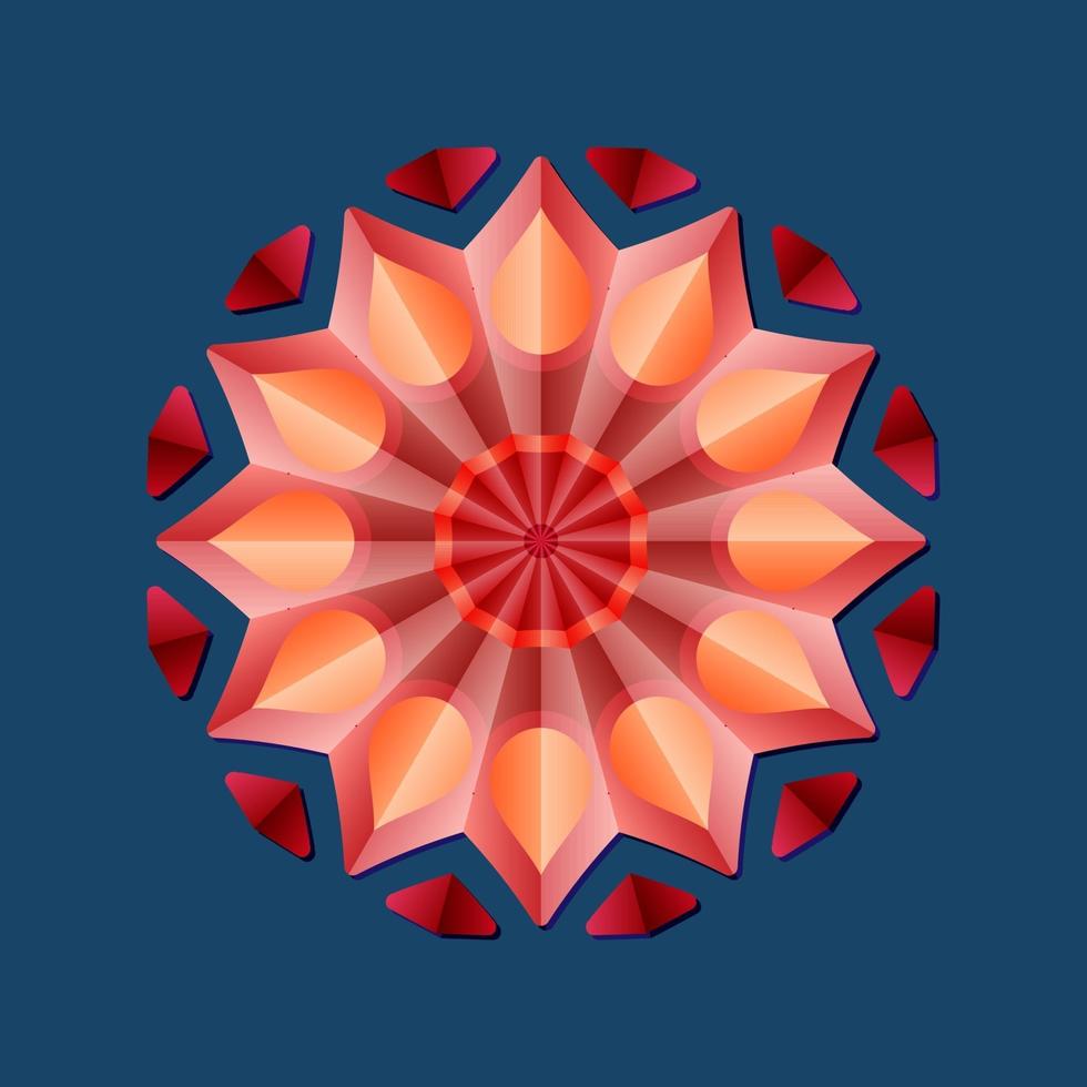 This is a red composite geometric polygonal mandala with an oriental floral pattern vector