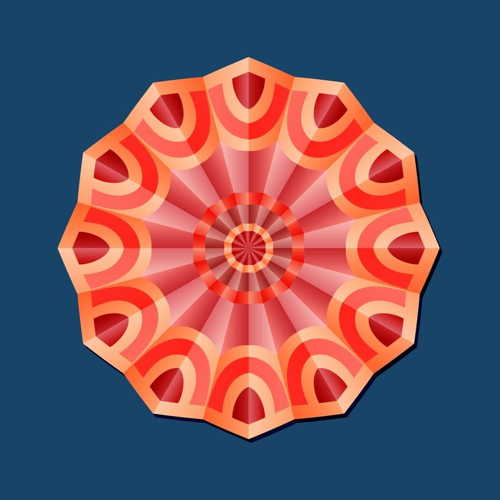 This is a red geometric polygonal mandala with a floral pattern vector