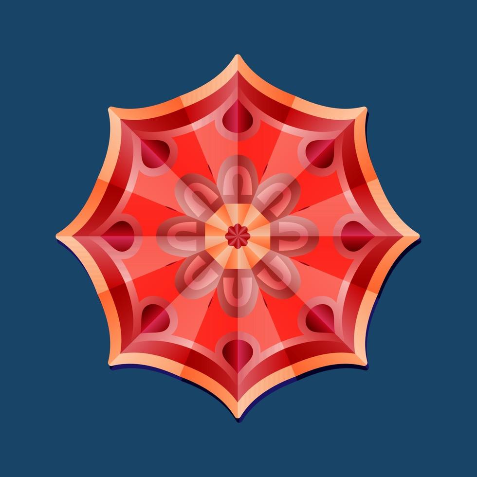 This is a red geometric polygonal mandala with a floral pattern vector