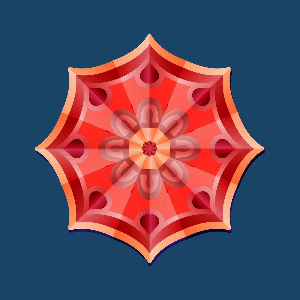 este es un mandala poligonal geométrico rojo con un patrón floral vector