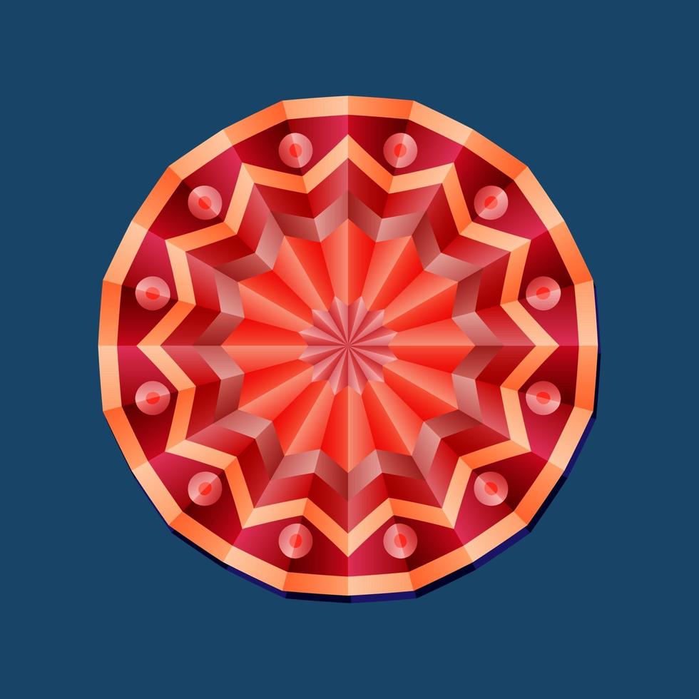 This is a red geometric polygonal mandala with a floral pattern vector