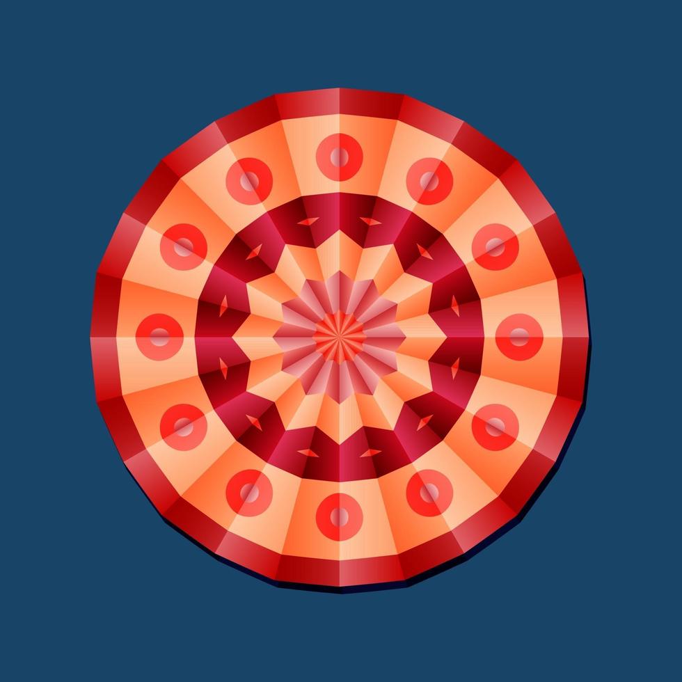 This is a red geometric polygonal mandala with a floral pattern vector