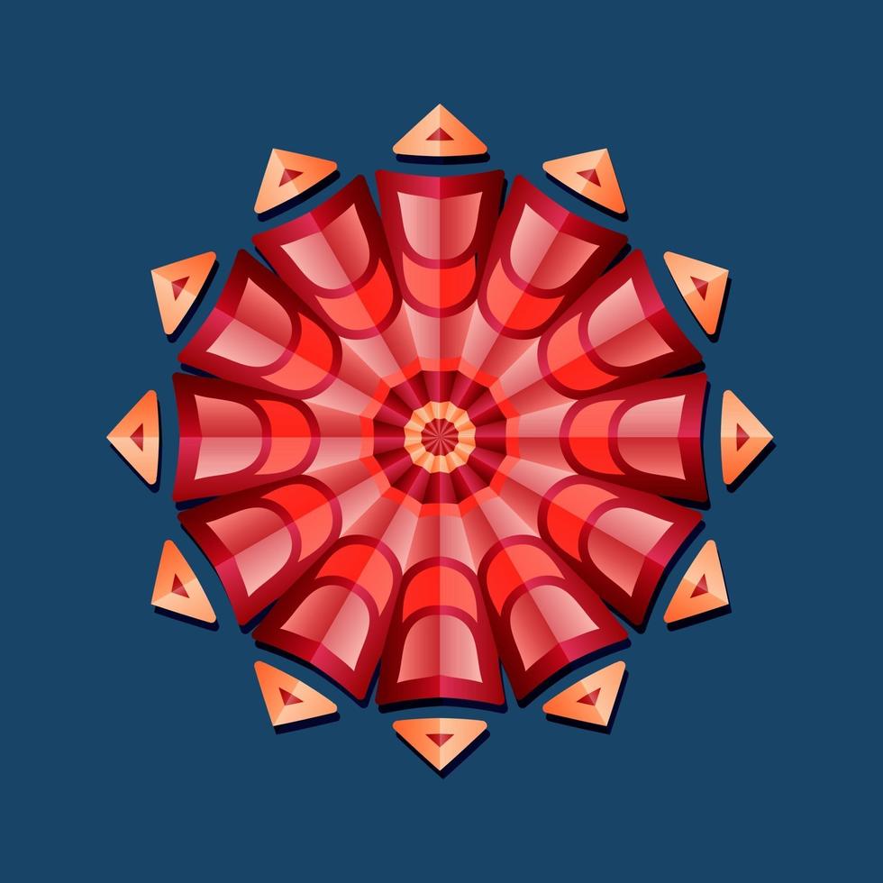 This is a red composite geometric polygonal mandala with an oriental floral pattern vector