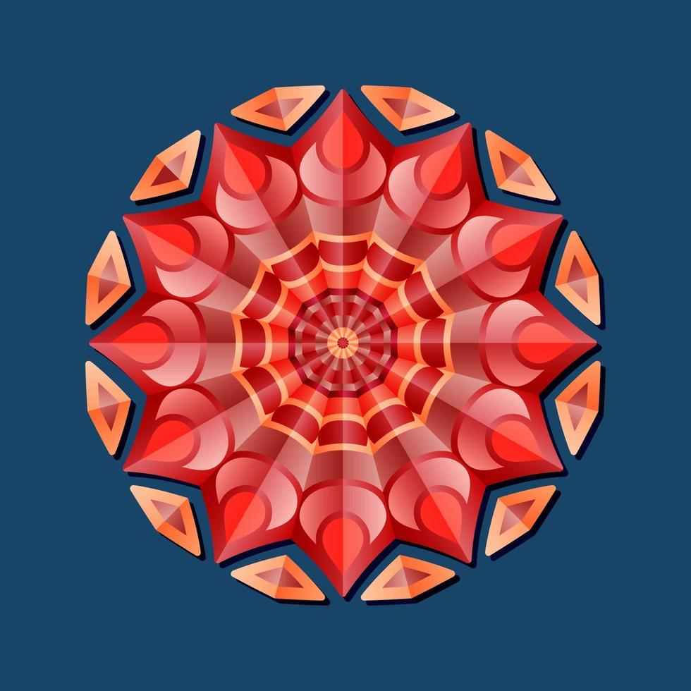 este es un mandala poligonal geométrico compuesto rojo con un patrón floral oriental vector