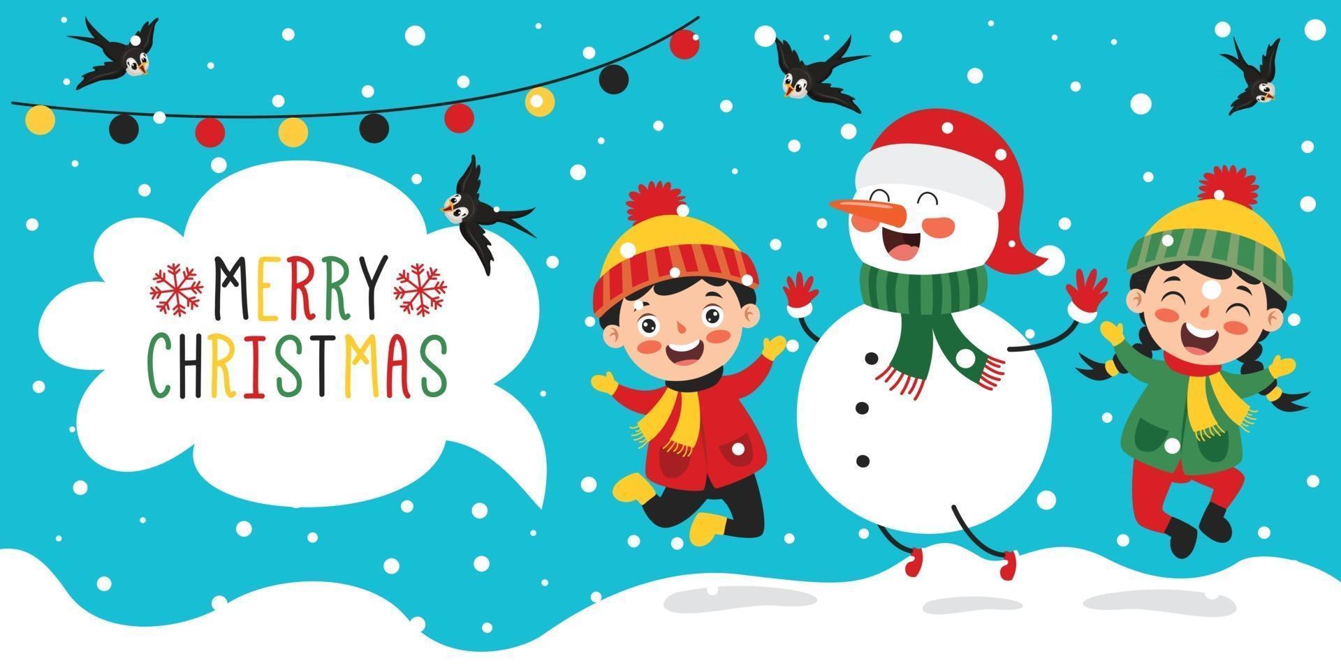 Christmas Greeting Card Design With Cartoon Characters vector