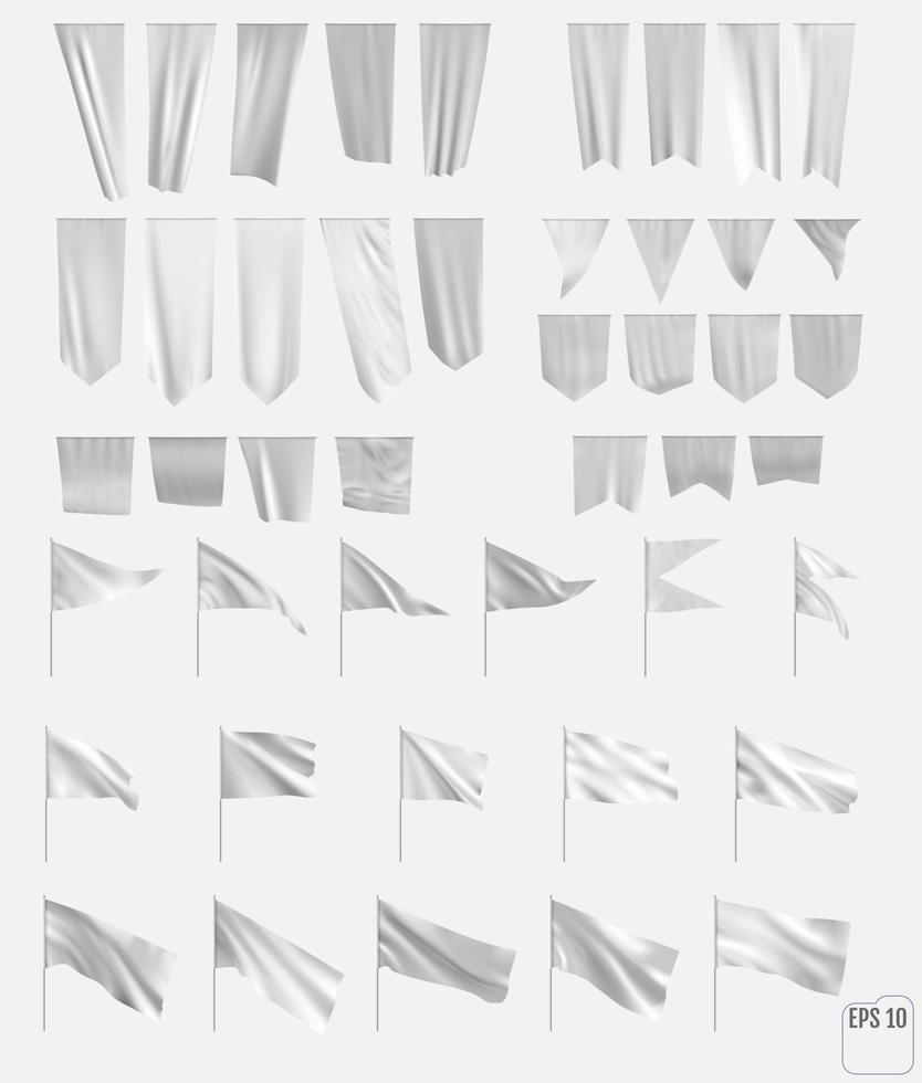 White Realistic Flag Pennnat Mockup Set vector