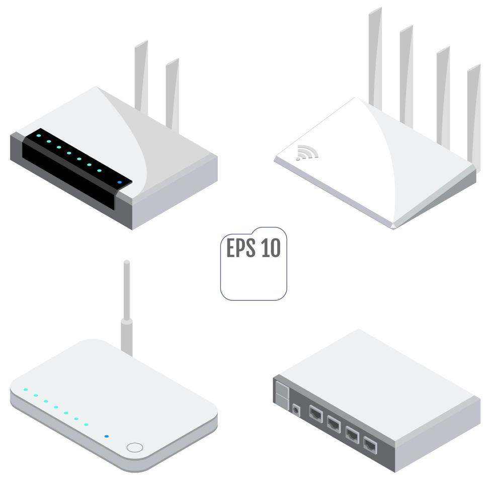 Router isometric icons set vector