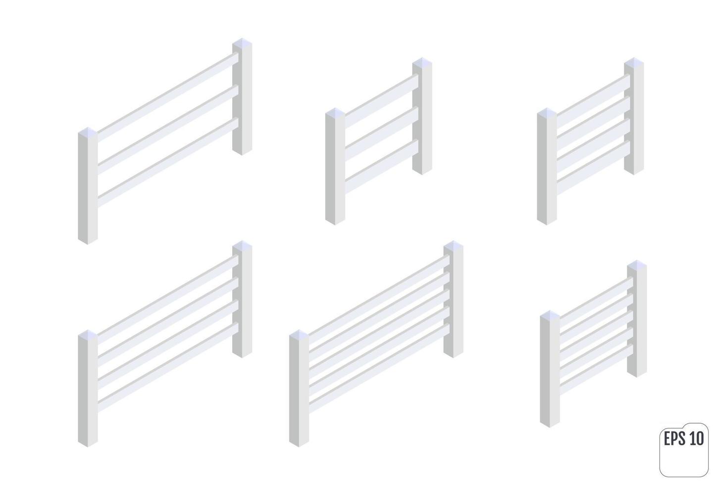 Isometric white fence sections Fencing constructor vector